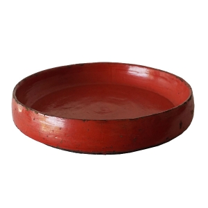 Old wooden tray with red lacquer