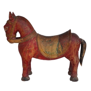 red painted wooden horse